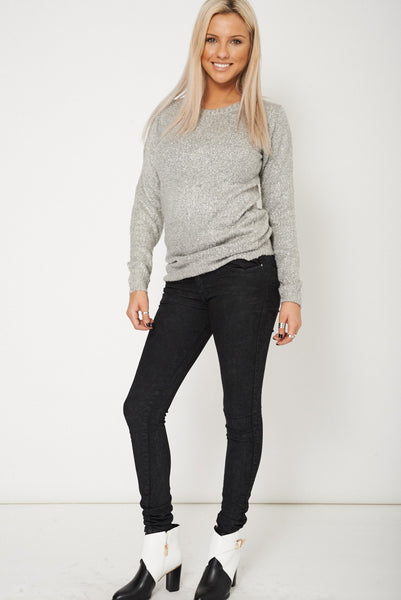 Boucle Knit Round Neck Jumper In Grey Ex-Branded