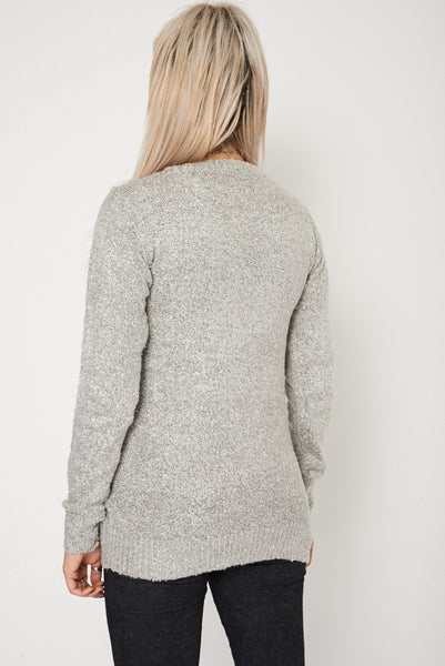 Boucle Knit Round Neck Jumper In Grey Ex-Branded