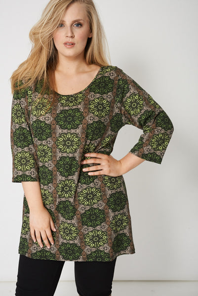 Bow Back Green Abstract Print Top