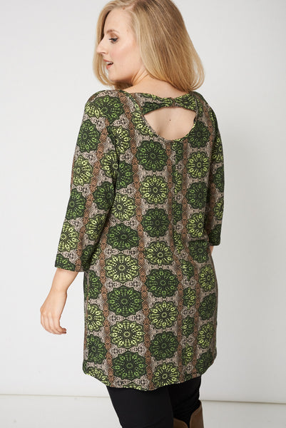 Bow Back Green Abstract Print Top