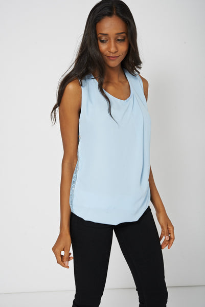 Blue Longline Lace Detail Top