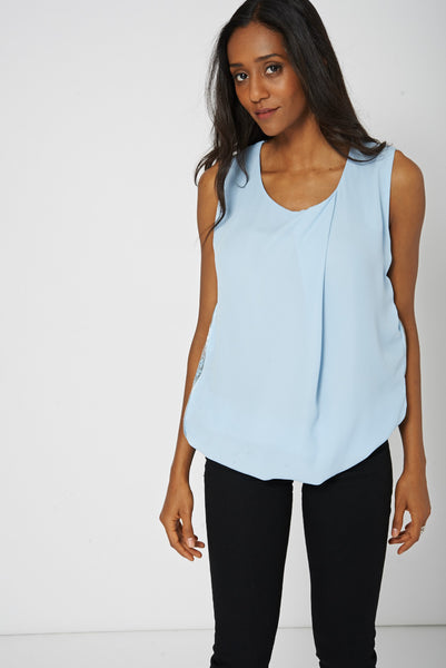 Blue Longline Lace Detail Top