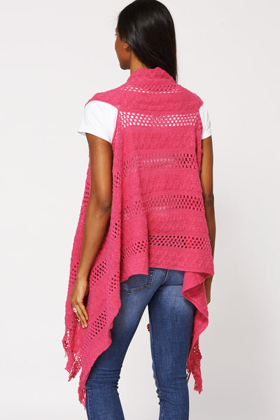 Pink Sleeveless Loose Knit Open Cardigan