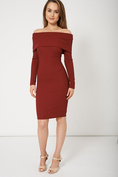 Lovely Burgundy Pencil Dress With Cowl Neck