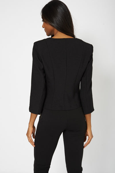 Black 3/4 Sleeve Crop Blazer