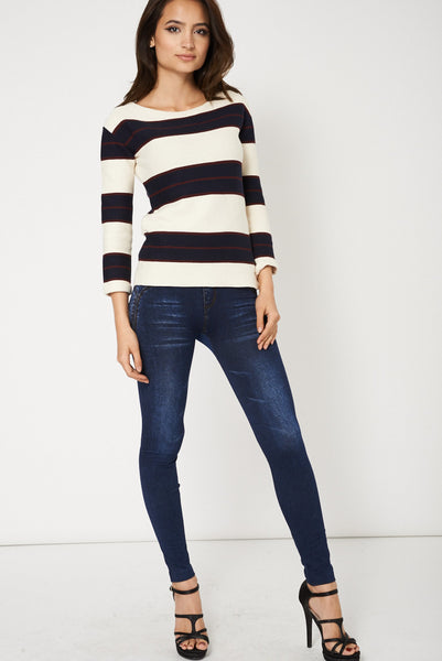 100% Cotton Stripe Jumper With Zip Details