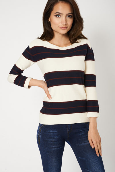 100% Cotton Stripe Jumper With Zip Details