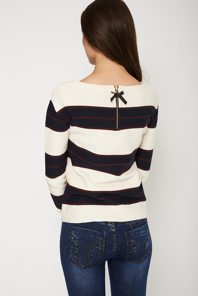 100% Cotton Stripe Jumper With Zip Details