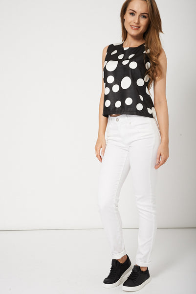 Black Polka Dot Sleeveless Top