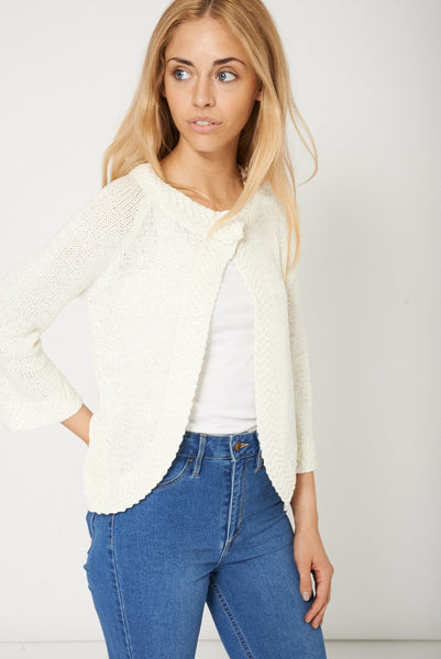 High Fashion Crochet Pattern Ladies Cream Cardigan Available In Plus Sizes