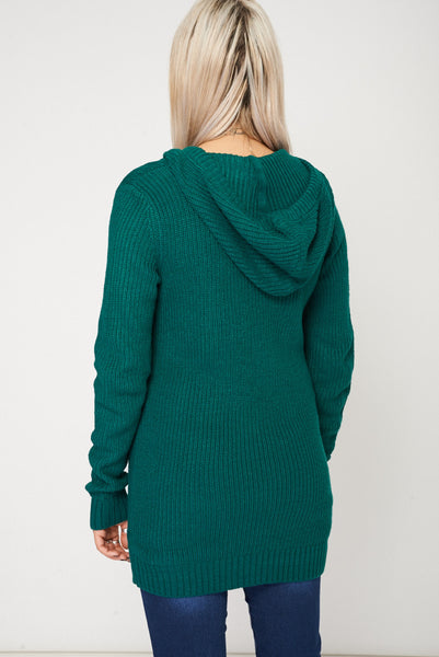 Hooded Knitted Jumper With Pom Pom