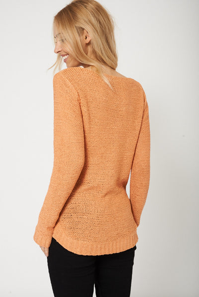 Casual Orange Cable Knitted Sweater Winter Outfits Ex-Branded