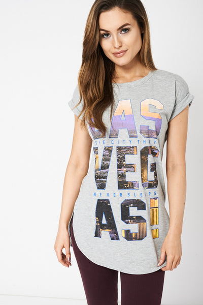 Grey Front Print T-shirt