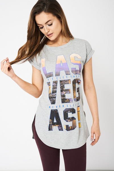 Grey Front Print T-shirt