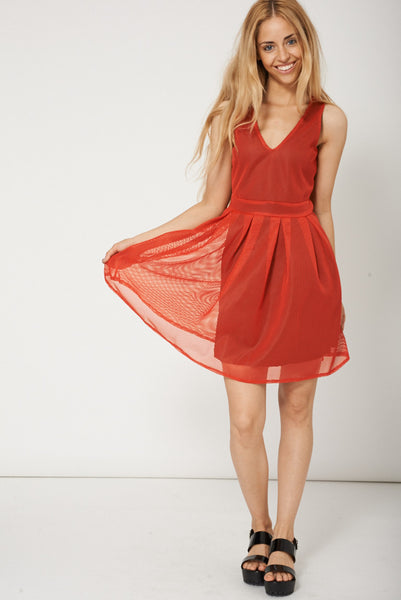 Party Style Sleeveless Burnt Orange Dress
