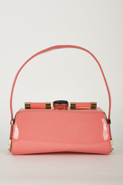 Chic Retro Patent Party Clutch Bag With Golden Framing