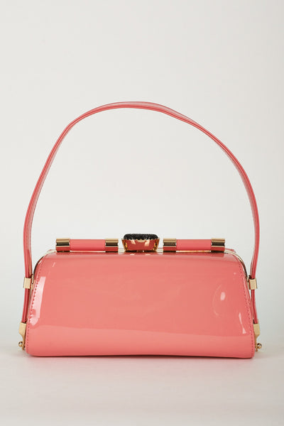 Chic Retro Patent Party Clutch Bag With Golden Framing
