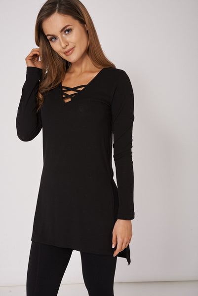 Black Dipped Hem Tunic Ex-Branded Available in Plus Sizes