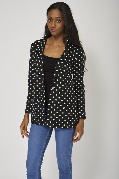 Single Button Polka-Dot Boyfriend Blazer