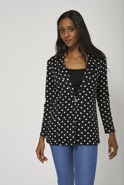 Single Button Polka-Dot Boyfriend Blazer