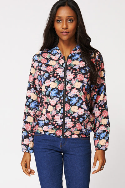 Floral Light Weight Cuff Bomber Jacket