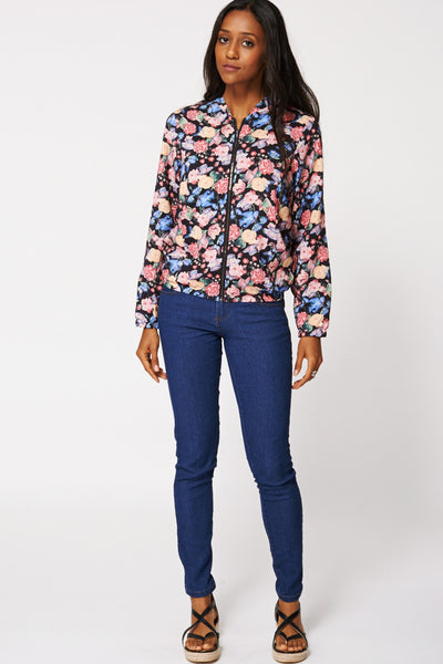 Floral Light Weight Cuff Bomber Jacket