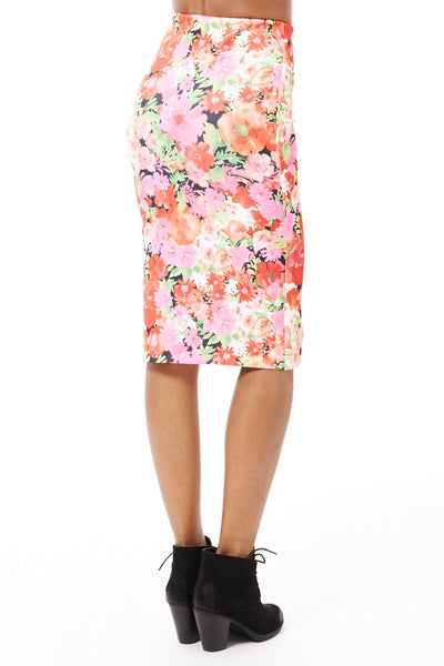 Scuba Multi Floral Midi Skirt AVAILABLE IN PLUS SIZES