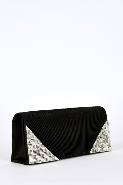 Glass Beads Rhinestone Detail Creased Clutch Bag