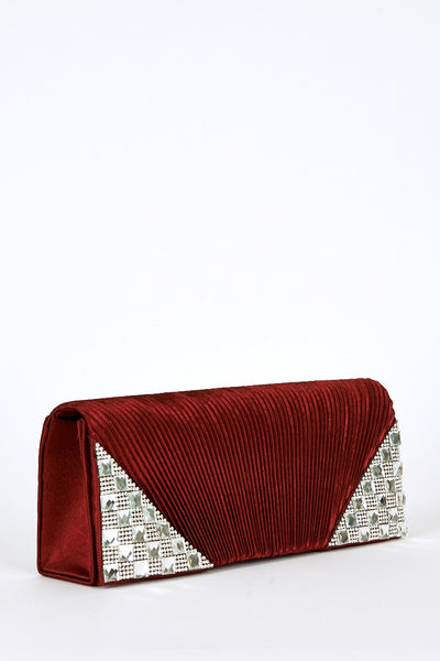 Glass Beads Rhinestone Detail Creased Clutch Bag