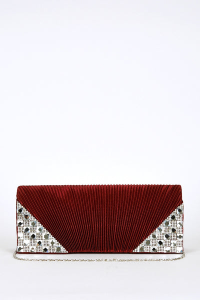 Glass Beads Rhinestone Detail Creased Clutch Bag