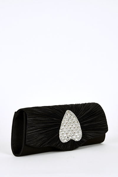 Creased Clutch Bag With Shiny Heart Detail