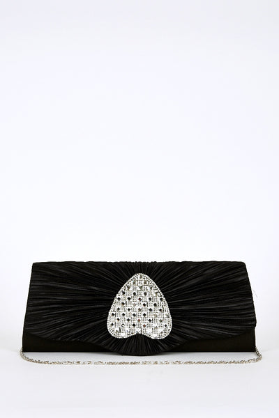 Creased Clutch Bag With Shiny Heart Detail