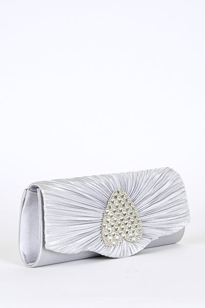 Creased Clutch Bag With Shiny Heart Detail