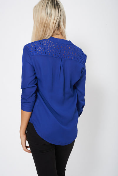 Blue Shirt With Crochet Detail