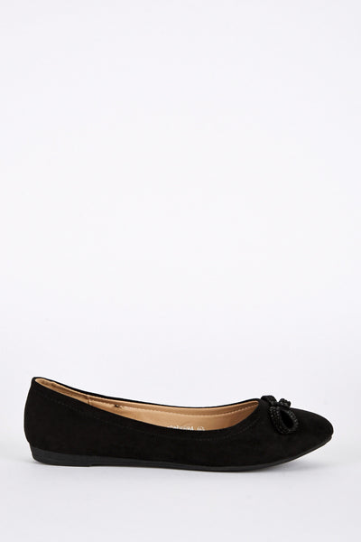 Large Size Black Faux Suede Bow Detail Pump