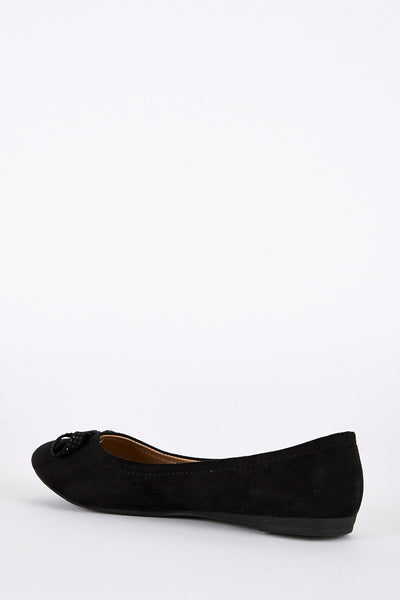 Large Size Black Faux Suede Bow Detail Pump