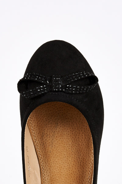 Large Size Black Faux Suede Bow Detail Pump