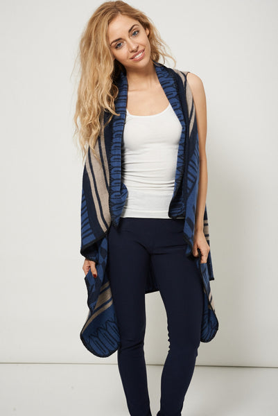 Sleeveless Waterfall Cardigan With Abstract Design