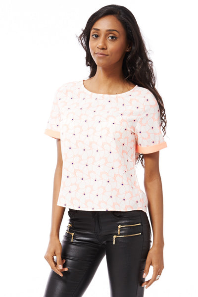Neon Flower Print Chiffon Top