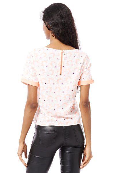 Neon Flower Print Chiffon Top
