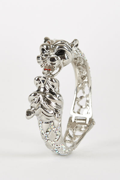 Tiger Head Diamante Hinged Bangle 4 Designs