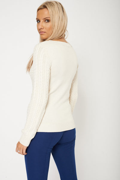 Cable Knitted Jumper In Cream Ex-Branded