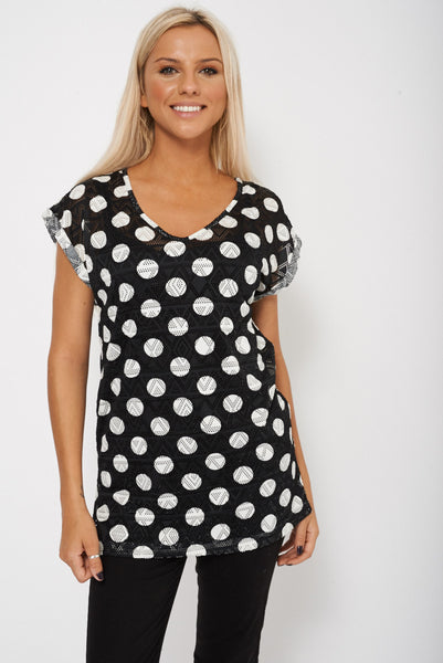 Polka Dot Holey Detailed T-Shirt