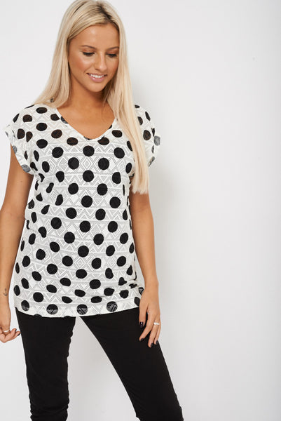 Polka Dot Holey Detailed T-Shirt