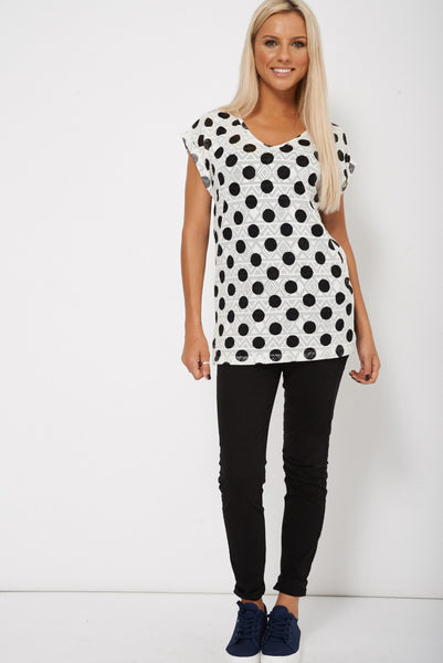 Polka Dot Holey Detailed T-Shirt