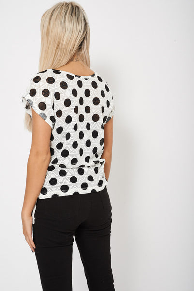 Polka Dot Holey Detailed T-Shirt