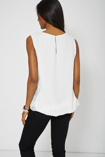 Cream Longline Lace Detail Top