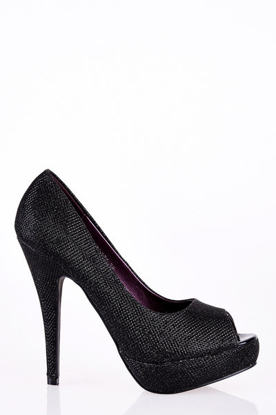 Sparkly Stiletto Peep Toe Platform Shoe