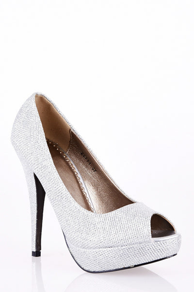 Sparkly Stiletto Peep Toe Platform Shoe