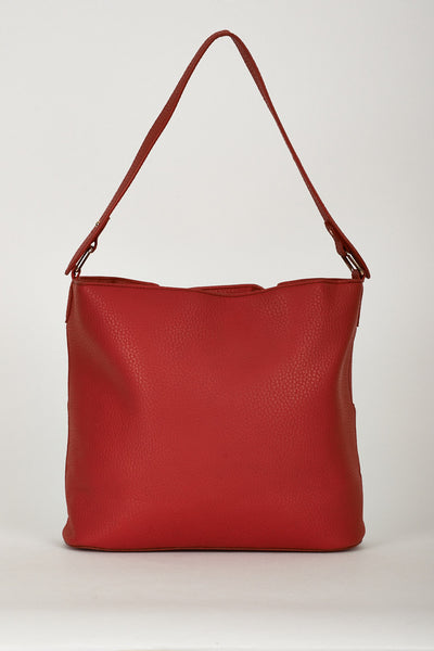 Medium Red Textured Shopper Bag With Decorative Zippers